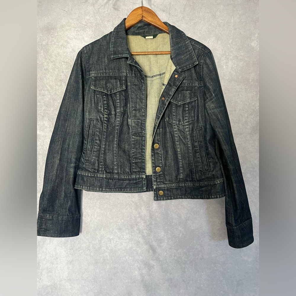 J.Crew Dark Wash Denim Jacket Large Womens Y2K